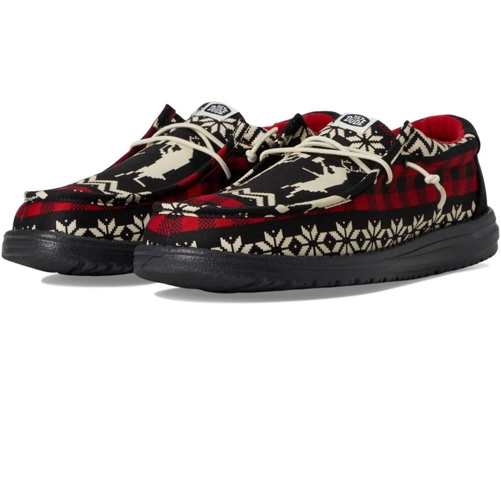 Hey Dude Mens Wally Holiday Cheers Slip-On Casual Shoe‎ Men's 10 Black Red NIB
